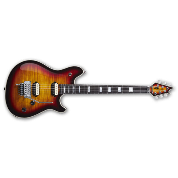 EVH Wolfgang USA Ebony FB 5A Flame 3-Tone Sunburst