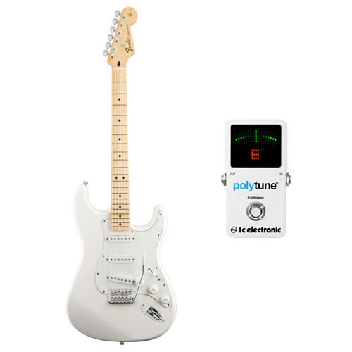 Fender Standard Stratocaster Maple, Arctic White + PolyTune 2 Bundle