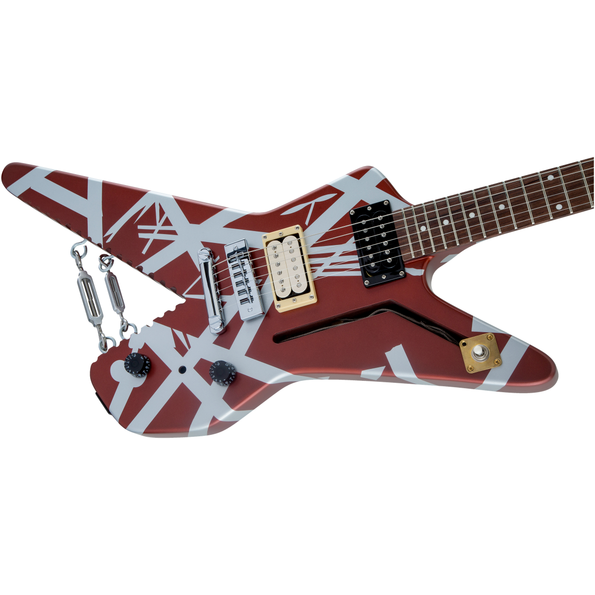 EVH Striped Series Shark Electric Guitar - Burgundy/Silver, Pau Ferro FB - Image 2