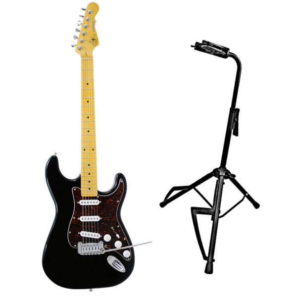 G&L Legacy Tribute Electric Guitar, Gloss Black w/ Stand
